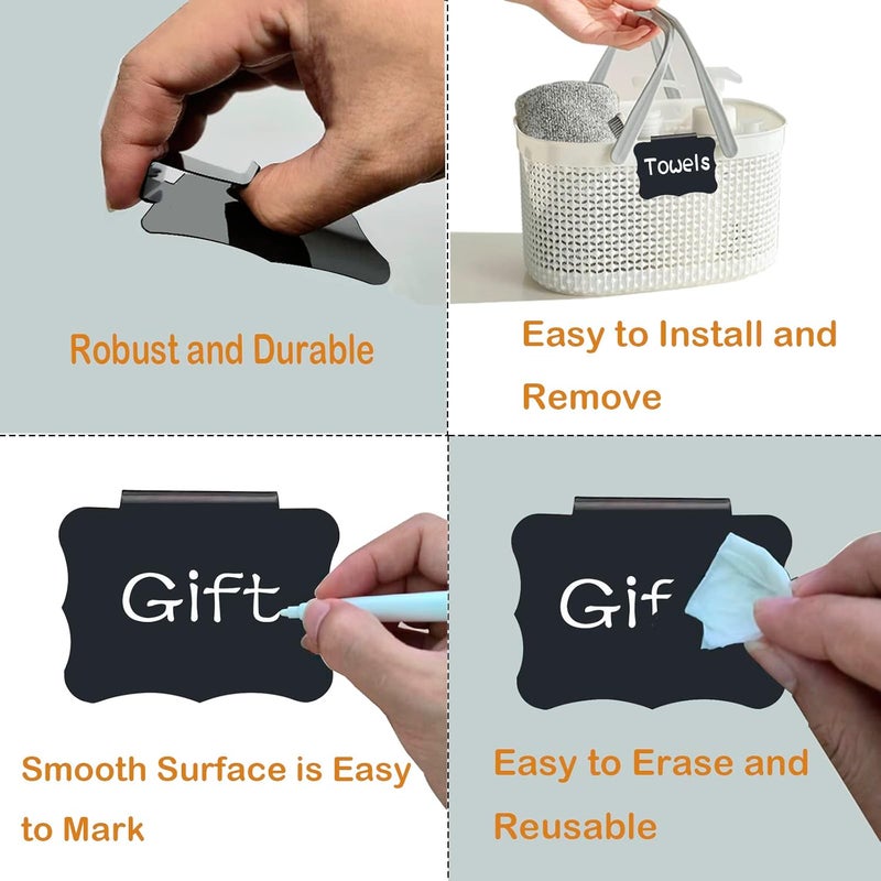 badigo Reusable Storage Bin Labels - Clip On Closet & Basket Holder with 2 White Chalk Labels - Image 3